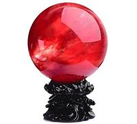 Red Obsidian Ball with Stand, 4 Inch Crystal Ruby Sphere Melting Quartz Gemstone for Feng Shui Divination Home Decoration