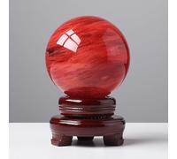 Red Obsidian Ball with Stand, Crystal Ruby Sphere Melting Quartz Gemstone for Feng Shui Divination,140mm