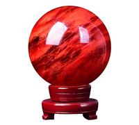 Red Obsidian Ball with Wood Stand Crystal Sphere Quartz Gemstone Fengshui Paperweight Home Decoration,Diameter5.9