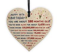 RED OCEAN 15th Birthday Gift For Daughter Son 15th Birthday Facts Wooden Heart Keepsake Gift