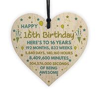 RED OCEAN 16th Birthday Gift For Daughter Son 16th Birthday Card Wooden Heart Keepsake Gift