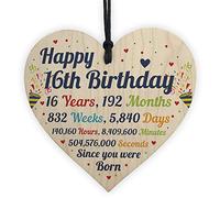 RED OCEAN 16th Birthday Gifts 16th Card Wood Heart Gift For Son Daughter Keepsake
