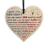 RED OCEAN 17th Birthday Gift For Daughter Son 17th Birthday Facts Wooden Heart Keepsake Gift