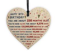 RED OCEAN 18th Birthday Gift For Daughter Son 18th Birthday Facts Wooden Heart Keepsake Gift