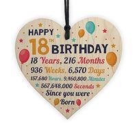 RED OCEAN 18th Birthday Gift For Daughter Son Wooden Hanging Heart Eighteenth Birthday Card