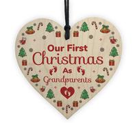 Red Ocean 1St Christmas As Grandparents Bauble Wooden Heart Tree Decoration New Baby Gift