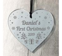 RED OCEAN 1st Christmas Bauble Ornament New Baby Mirror Acrylic Heart Babys 1st Xmas Keepsake