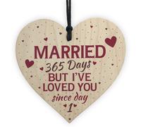Red Ocean 1St Wedding Anniversary Wooden Hanging Heart Sign Card Keepsake Congratulations Gift For Wife