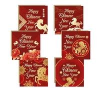 RED OCEAN 2026 Chinese Luna New Year Cards Multipack of 6 Chinese New Year Cards For Family and Friends Year of The Horse Chinese Zodiac Animal Pack With 6 Kraft Envelopes Included