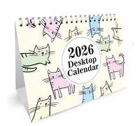 Red Ocean 2026 Desktop Cat Themed Calendar Month to View, Free-Standing, Spiral Bound, 13 Page Flipbook Calender For Office Home Work