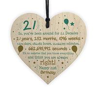 RED OCEAN 21st Birthday Gift For Daughter Son Wooden Hanging Heart Twenty One Birthday Card