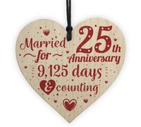 Red Ocean 25Th Wedding Anniversary Wood Heart Gift Silver Twenty Five Years Gift For Husband Wife Couple