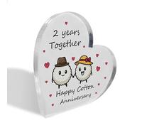 Red Ocean 2nd Anniversary Plaque For Wife Husband Happy Cotton Anniversary Romantic Acrylic Heart For Women Men Present Couple Cotton Wedding