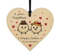 Red Ocean 2nd Anniversary Plaque For Wife Husband Happy Cotton Anniversary Romantic Wooden Heart For Women Men Present Couple Second Wedding