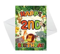 RED OCEAN 2nd Birthday Card for Boys Girls - Jungle Safari Animals - Happy Birthday Card 2 Year Old Boy Girl, Second Birthday Cards for Him Her, Cards for Children (2nd Birthday Jungle Scene)