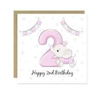 RED OCEAN 2nd Birthday Card For Girl, Daughter 2nd Birthday Card, Special Second Birthday Gift For Granddaughter, 2nd Birthday Card, 2nd Birthday Card, Elephant Card With Envelope