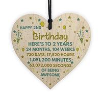 Red Ocean 2nd Birthday Gift For Daughter Son 2nd Birthday Card Wooden Heart Keepsake Gift