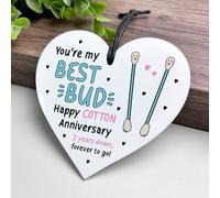 Red Ocean 2nd Wedding Anniversary Plaque Gift for Husband Wife - 2 Years Together - Happy Cotton Anniversary Acrylic Heart for Women Men Partner, White Sign Keepsake Gifts