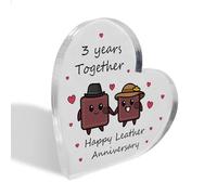 Red Ocean 3rd Anniversary Plaque For Wife Husband Happy Leather Anniversary Romantic Acrylic Heart For Women Men Present Couple Third Wedding