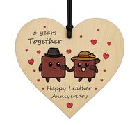 Red Ocean 3rd Anniversary Plaque For Wife Husband Happy Leather Anniversary Romantic Wooden Heart For Women Men Present Couple Third Wedding
