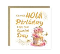 RED OCEAN 40th Birthday Greeting Card, Milestone Age 40 Card, Card For Female, 40th Birthday Card For Mum Auntie Sister Best Friend, Birthday Card For Women, With Kraft Envelope
