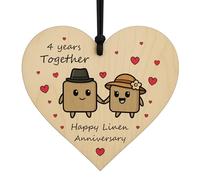 Red Ocean 4th Anniversary Plaque For Wife Husband Happy Linen Anniversary Romantic Wooden Heart For Women Men Present Couple Fourth Wedding