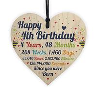 RED OCEAN 4th Birthday Gifts 4th Birthday Wood Heart Gift For Baby Child Son Daughter