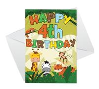 RED OCEAN 4th Birthday Jungle Animal Card for Boys Girls - Happy Birthday Card 4 Year Old Boy Girl, Fourth Birthday Cards for Grandson, Cards For Children Kids (4th Birthday Jungle Animals)