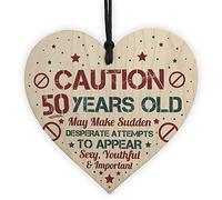 RED OCEAN 50 Birthday Decorations Wood Heart Funny 50th Birthday Present For Women Gift For Men