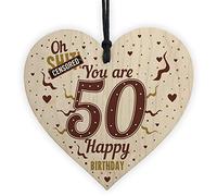 RED OCEAN 50th Birthday Gifts For Women 50th Birthday Gifts For Men Wooden Heart Keepsake Plaque Funny Birthday Card