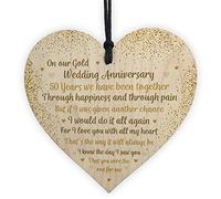 RED OCEAN 50th Gold Wedding For Husband Wife Wooden Heart Special Keepsake