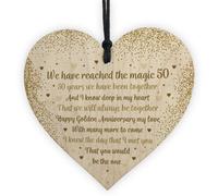 Red Ocean 50Th Wedding Anniversary Gift For Husband Wife Wooden Heart 50Th Anniversary Card