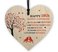 Red Ocean 50th Wedding Anniversary Wooden Heart Plaque, Present For Anniversary Wife Husband, For Couple, Plaque with Quotes from the Kids Children Friend