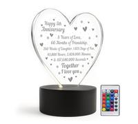 Red Ocean 5th Anniversary LED Plaque For Boyfriend Girlfriend- 5 Years Together- Fifth Anniversary- Present For Women Men- 16 Colour Changing LED