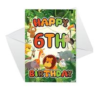 RED OCEAN 6th Birthday Card for Boys Girls - Jungle Safari Animals - Happy Birthday Card 6 Year Old Boy Girl, Sixth Birthday Cards for Him Her, Cards for Children Kids (6th Birthday Jungle Scene)