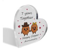 Red Ocean 7th Anniversary Plaque For Wife Husband Happy Copper Anniversary Romantic Acrylic Heart For Women Men Present Couple Seventh Wedding
