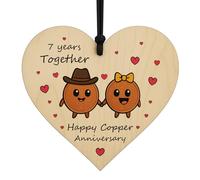 Red Ocean 7th Anniversary Plaque For Wife Husband Happy Copper Anniversary Romantic Wooden Heart For Women Men Present Couple Seventh Wedding