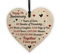 Red Ocean 7Th Wedding Anniversary Gift For Him Her Wood Heart Keepsake Husband Wife Boyfriend Girlfriend