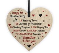 Red Ocean 8Th Wedding Anniversary Gift For Him Her Wood Heart Keepsake Husband Wife Boyfriend Girlfriend