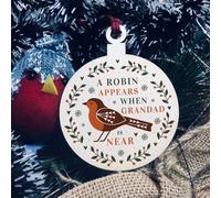 Red Ocean A Robin Appears Memorial Bauble Wooden Tree Decoration Grandad Memorial Gift
