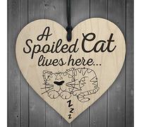 RED OCEAN A Spolied Cat Lives Here Wooden Hanging Heart Love Cats Sign Shabby Chic Plaque