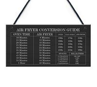 Red Ocean Air Fryer Conversion Sign Cooking Times Temp Oven Kitchen UK Hanging Decor Sign For Kitchen