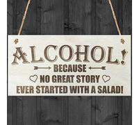 Red Ocean Alcohol Because No Great Story Ever Started With A Salad Novelty Wooden Hanging Plaque Friends Sign