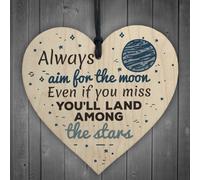 Red Ocean Always Aim For The Moon Wooden Hanging Heart Fun Friendship Motivational Inspirational Birthday Gift Plaque Sign