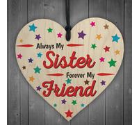 Red Ocean Always My Sister Forever My Friend Wooden Hanging Heart Gift