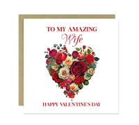 RED OCEAN Amazing Wife Valentines Day Card for Her - Floral Heart Card - Valentines Day Card For Wife - Women Valentines Card - Flower Card - Card From Husband - Romantic Card For Wife