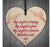 Red Ocean Angel In Heaven Memorial Bereavement Wood Heart Hanging Plaque Grave Gift Sign