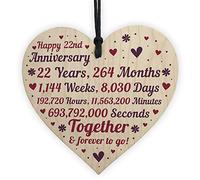 RED OCEAN Anniversary Handmade Wooden Heart To Celebrate 22nd Wedding Anniversary For Husband Wife