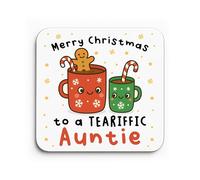 Red Ocean Auntie For Christmas Merry Christmas Auntie Coaster From Niece Nephew TEA RIFFIC Thank You For Her Keepsake