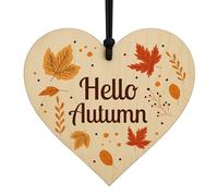 Red Ocean Autumn Decorations Autumn Wooden Heart Hanging Plaque Printed Leaves, Pumpkin, Seasonal Decor Accessories for Thanksgiving
